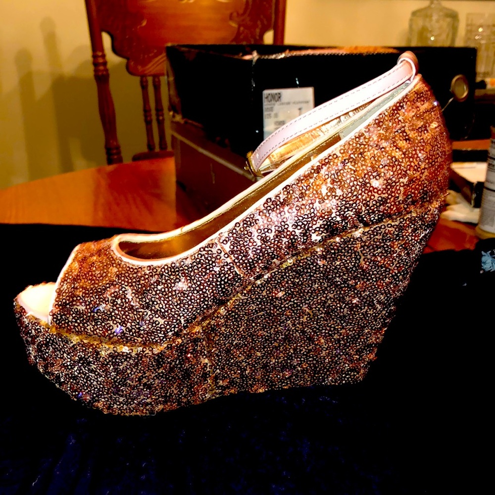 Gold sequin platforms